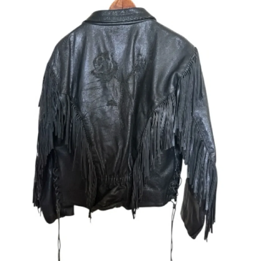 Vintage Wilson's Thinsulate Women's Leather Fringe Rose Design Biker Jacket - Picture 4 of 7